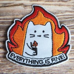 This Is Fine Cat In Fire Hell Meme Internet Joke Embroidered Iron on Patch